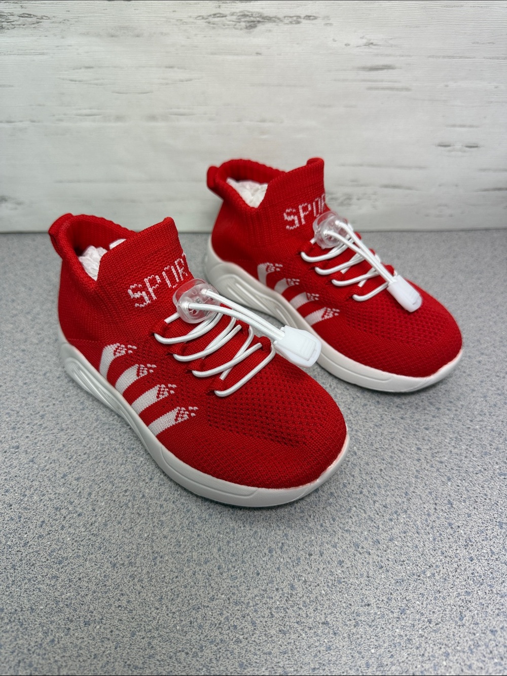 Pur Red Knit Kids Sneakers with White Accents